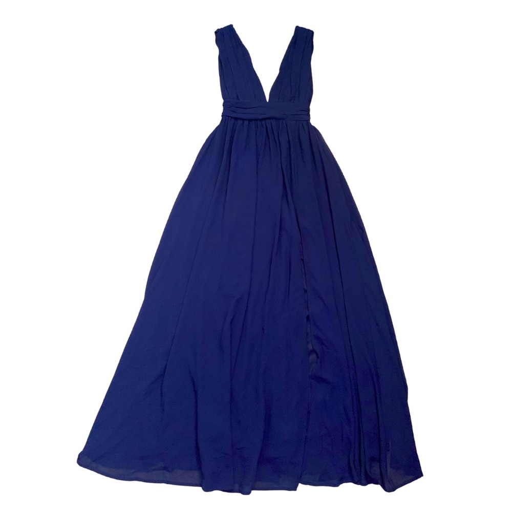 Lulu’s Navy Blue Sleeveless VNeck Long Formal Maxi Dress XS Chiffon Evening Gown